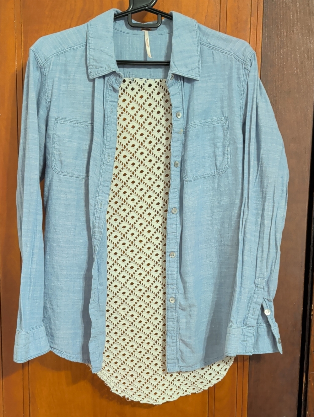 Free People Light Blue Button-Front Shirt